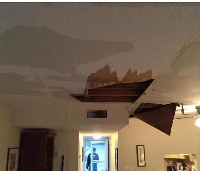 Wet ceiling drywall, some ceiling missing and fallen