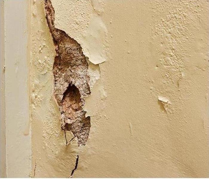Drywall damage on a wall.