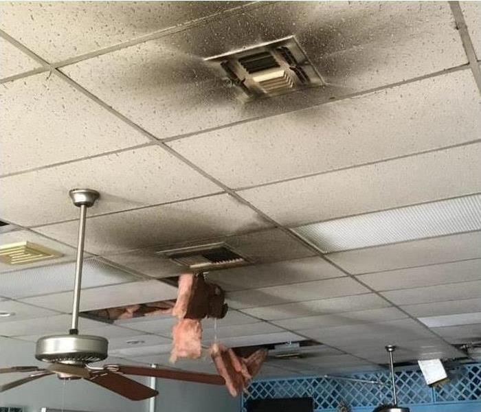 Ceiling Damage from a fire in a local office in Melbourne, FL