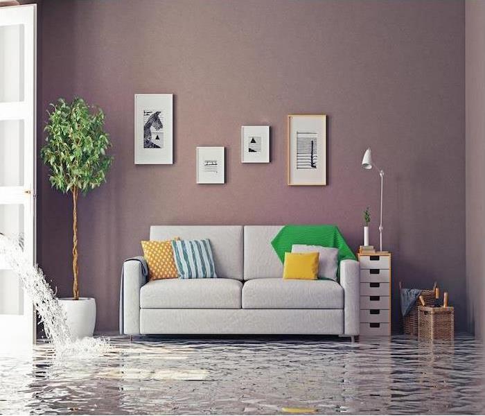 Flooded living area in a home. 